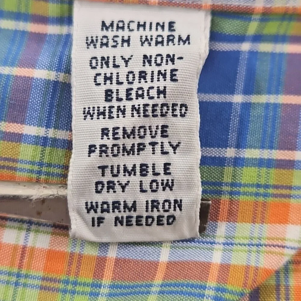 Ralph Lauren Classic Fit Shirt Men's 17 1/2 - 34/35 Blue Orange Plaid EUC Luxe‎